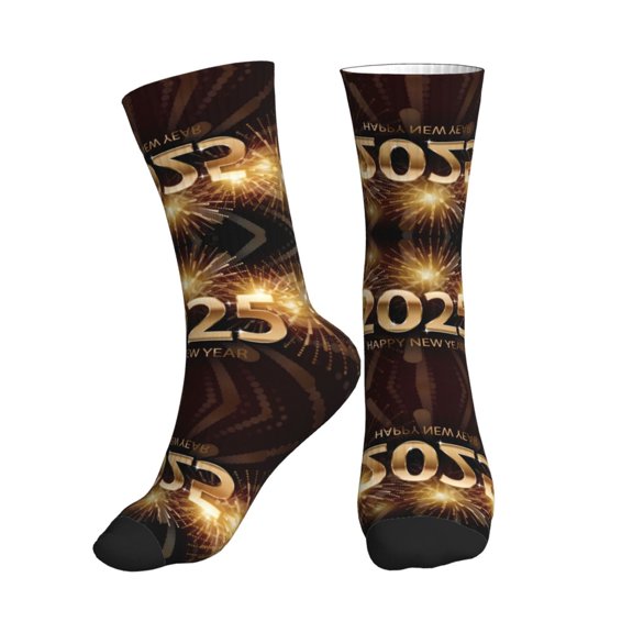 Crew Socks for Women Men Athletic - Happy New Year 2025 B Soft Comfort Breathable Mid-Calf Sole Running Socks Womens Men