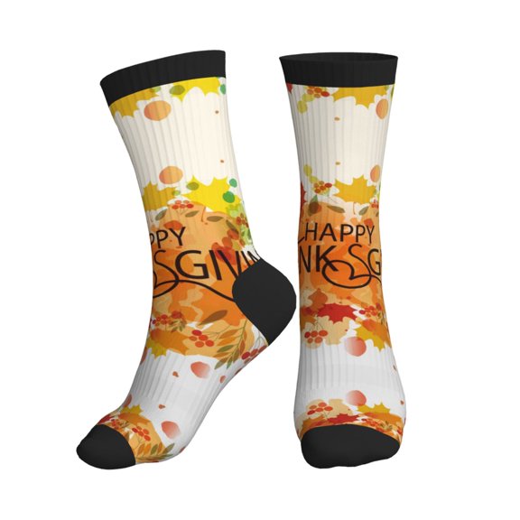 Crew Socks for Women Men Athletic - Happy Thanksgiving Soft Comfort Breathable Mid-Calf Sole Running Socks Womens Men