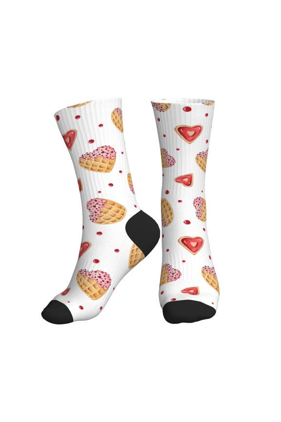 Crew Socks for Women Men Athletic - Heart Waffle Print Soft Comfort Breathable Mid-Calf Sole Running Socks Womens Men