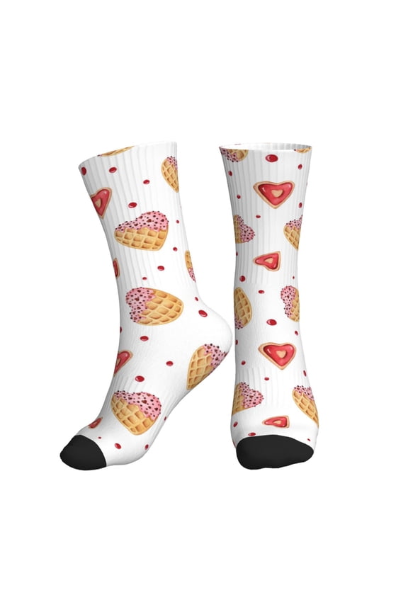 Crew Socks for Women Men Athletic - Heart Waffle Print Soft Comfort Breathable Mid-Calf Sole Running Socks Womens Men