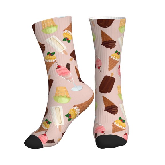 Crew Socks for Women Men Athletic - Ice Cream Cone Print Soft Comfort Breathable Mid-Calf Sole Running Socks Womens Men