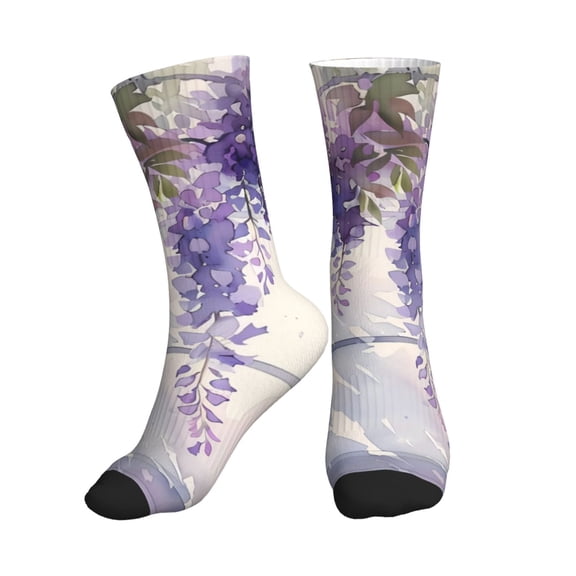 Crew Socks for Women Men Athletic - Lavender Blooms Window Soft Comfort Breathable Mid-Calf Sole Running Socks Womens Men