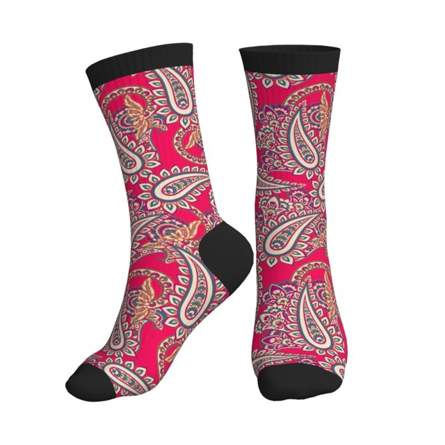 Crew Socks for Women Men Athletic Leafy Paisley Red Soft Comfort