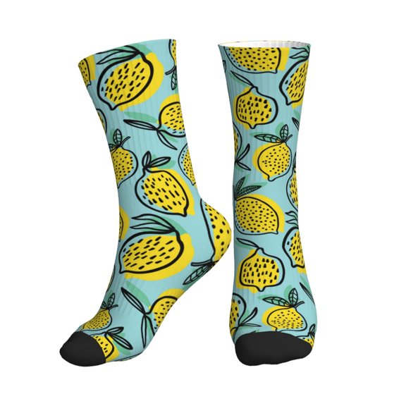 Crew Socks for Women Men Athletic - Lemon print Soft Comfort Breathable Mid-Calf Sole Running Socks Womens Men