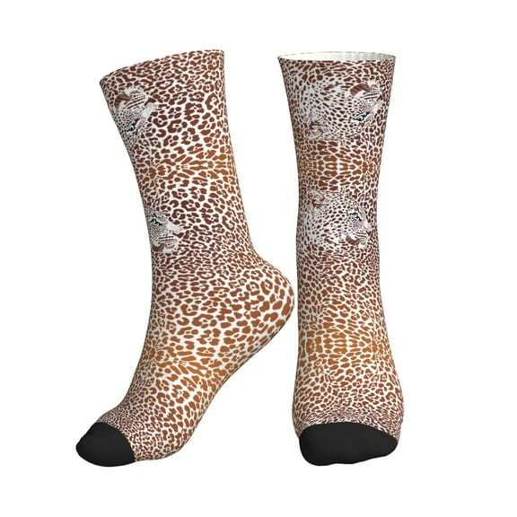 Crew Socks for Women Men Athletic - Leopard Brown Soft Comfort Breathable Mid-Calf Sole Running Socks Womens Men