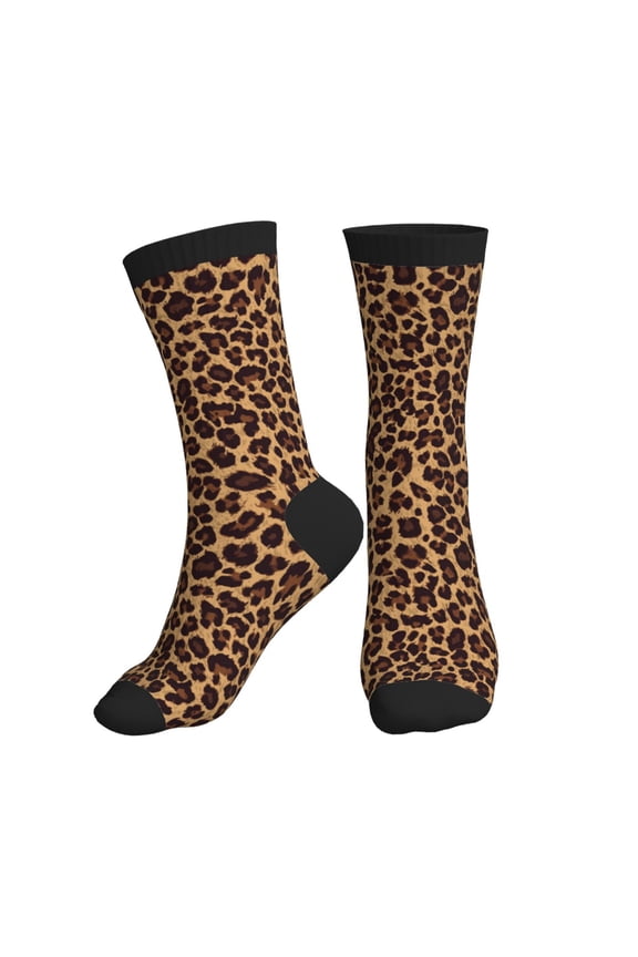 Crew Socks for Women Men Athletic - Leopard Print Soft Comfort Breathable Mid-Calf Sole Running Socks Womens Men