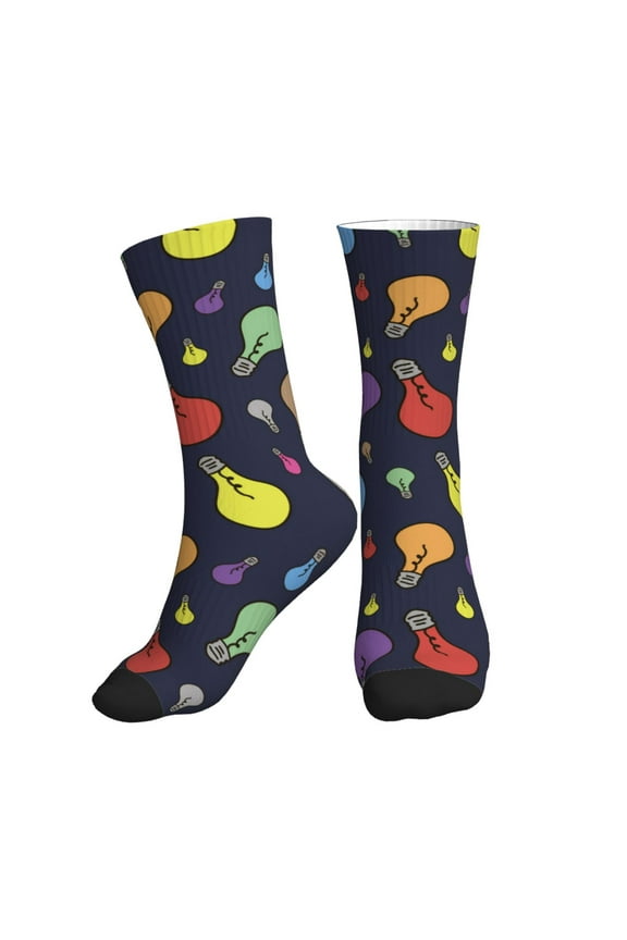 Crew Socks for Women Men Athletic - Light Bulb colorful Soft Comfort Breathable Mid-Calf Sole Running Socks Womens Men
