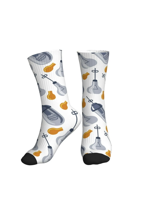 Crew Socks for Women Men Athletic - Light Bulbs Print Soft Comfort Breathable Mid-Calf Sole Running Socks Womens Men