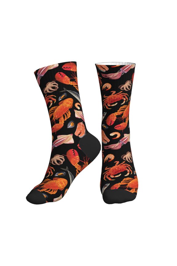 Crew Socks for Women Men Athletic - Lobster Squid Crab Soft Comfort Breathable Mid-Calf Sole Running Socks Womens Men