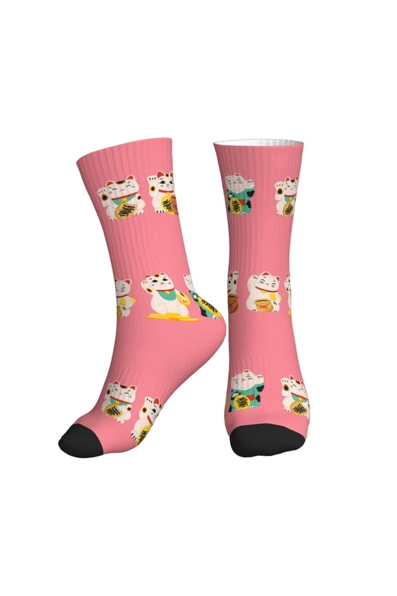 Crew Socks for Women Men Athletic - Lucky Cat ,Cute Cat Soft Comfort Breathable Mid-Calf Sole Running Socks Womens Men
