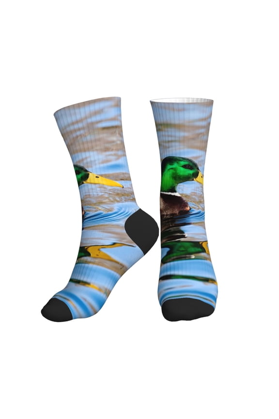 Crew Socks for Women Men Athletic - Mallard Duck Swimming In A River Soft Comfort Breathable Mid-Calf Sole Running Socks Womens Men