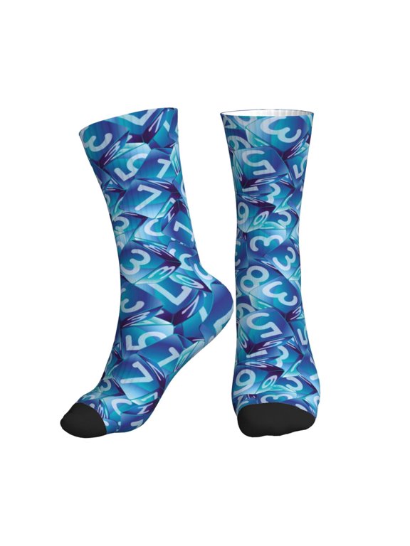 Crew Socks for Women Men Athletic - Math number dice Print Soft Comfort Breathable Mid-Calf Sole Running Socks Womens Men