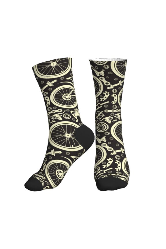 Crew Socks for Women Men Athletic - Mechanical Bike Pattern Soft Comfort Breathable Mid-Calf Sole Running Socks Womens Men