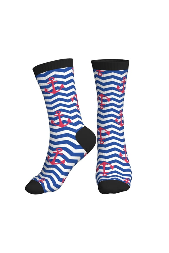 Crew Socks for Women Men Athletic - Nautical Anchors Soft Comfort Breathable Mid-Calf Sole Running Socks Womens Men