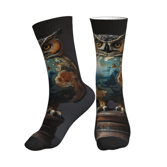 Crew Socks for Women Men Athletic - Owl Globe Sculpture Soft Comfort Breathable Mid-Calf Sole Running Socks Womens Men