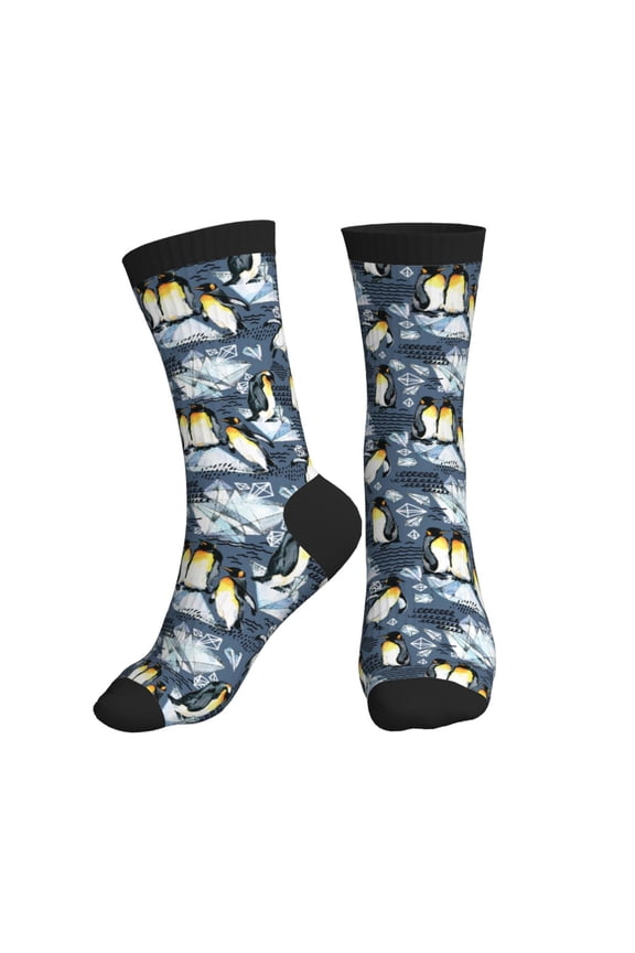 Crew Socks for Women Men Athletic - Penguin Arctic Adventure Soft Comfort Breathable Mid-Calf Sole Running Socks Womens Men