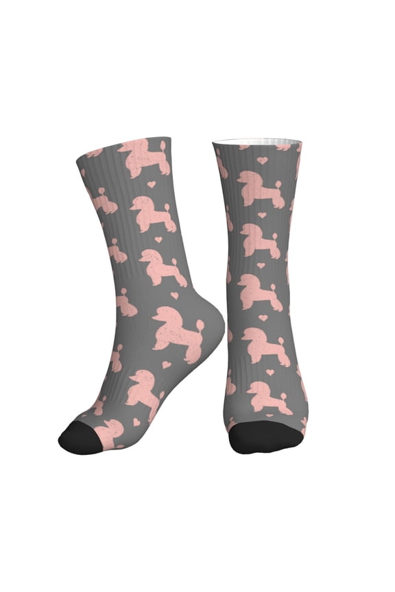 Crew Socks for Women Men Athletic - Pink Cute Poodle Dog Soft Comfort Breathable Mid-Calf Sole Running Socks Womens Men