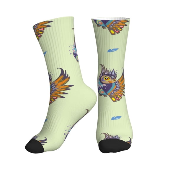 Crew Socks for Women Men Athletic - Quirky Owl Soft Comfort Breathable Mid-Calf Sole Running Socks Womens Men