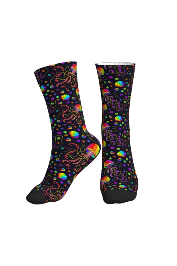 Crew Socks for Women Men Athletic - Rainbow Jellyfishes Soft Comfort Breathable Mid-Calf Sole Running Socks Womens Men