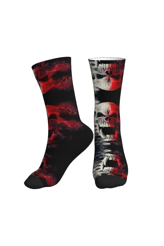 Crew Socks for Women Men Athletic - Red And White Screaming Demon Skull Soft Comfort Breathable Mid-Calf Sole Running Socks Womens Men