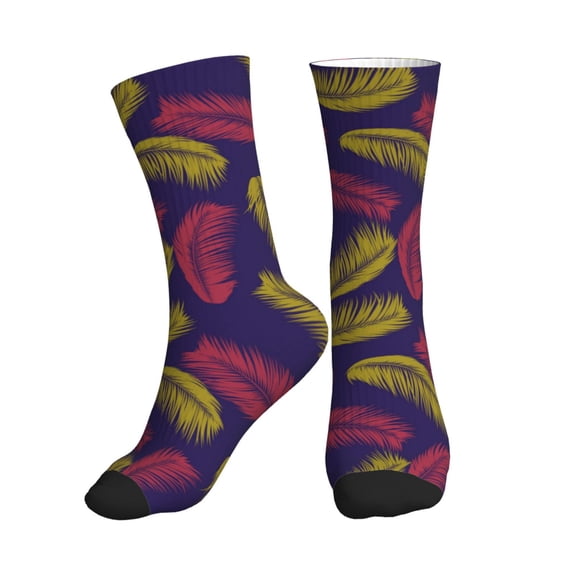 Crew Socks for Women Men Athletic - Red Yellow Feather Soft Comfort Breathable Mid-Calf Sole Running Socks Womens Men