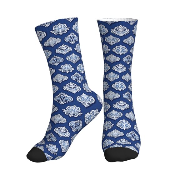 Crew Socks for Women Men Athletic - Retro Traditional Royal navyblue Soft Comfort Breathable Mid-Calf Sole Running Socks Womens Men