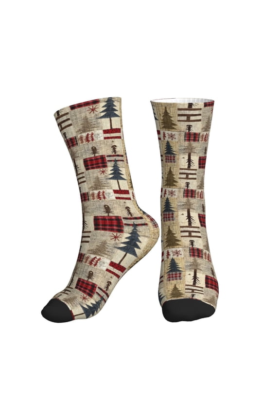 Crew Socks for Women Men Athletic - Rustic Plaid Forest Lodge Soft Comfort Breathable Mid-Calf Sole Running Socks Womens Men