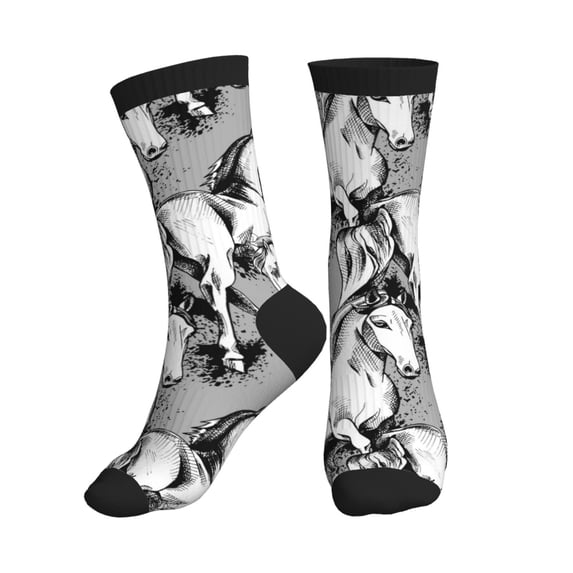 Crew Socks for Women Men Athletic - Sketch Cute Horse Black White Soft Comfort Breathable Mid-Calf Sole Running Socks Womens Men