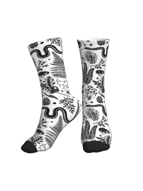 Crew Socks for Women Men Athletic - Sketch Snake Mushroom Hedgehog Soft Comfort Breathable Mid-Calf Sole Running Socks Womens Men