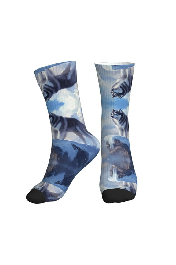 Crew Socks for Women Men Athletic - Snow Mountain Alaskan Sled Dog Soft Comfort Breathable Mid-Calf Sole Running Socks Womens Men