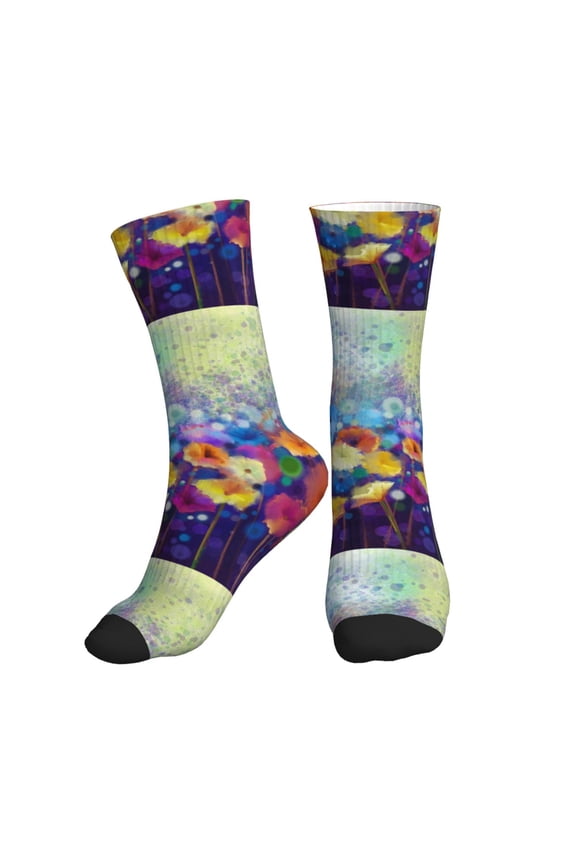 Crew Socks for Women Men Athletic - Spring Flower Seasonal Soft Comfort Breathable Mid-Calf Sole Running Socks Womens Men