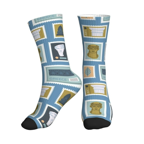 Crew Socks for Women Men Athletic - Stamp Pattern blue Soft Comfort Breathable Mid-Calf Sole Running Socks Womens Men