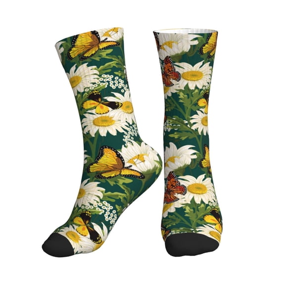 Crew Socks for Women Men Athletic - Sunflowers Butterfly Soft Comfort Breathable Mid-Calf Sole Running Socks Womens Men