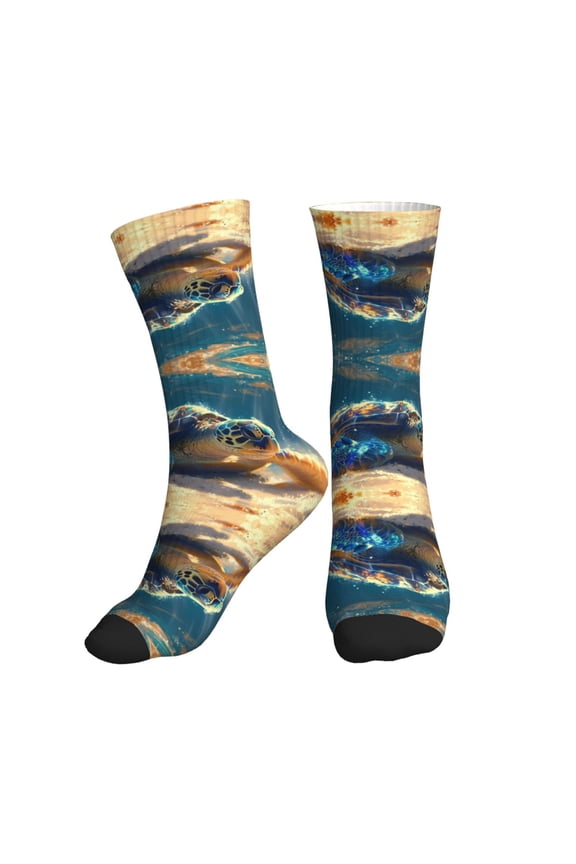 Crew Socks for Women Men Athletic - Sunshine Underwater Sand Turtle Soft Comfort Breathable Mid-Calf Sole Running Socks Womens Men