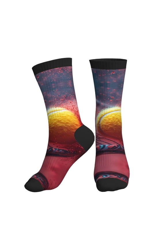 Crew Socks for Women Men Athletic - Tennis Impact in Slow Motion Soft Comfort Breathable Mid-Calf Sole Running Socks Womens Men