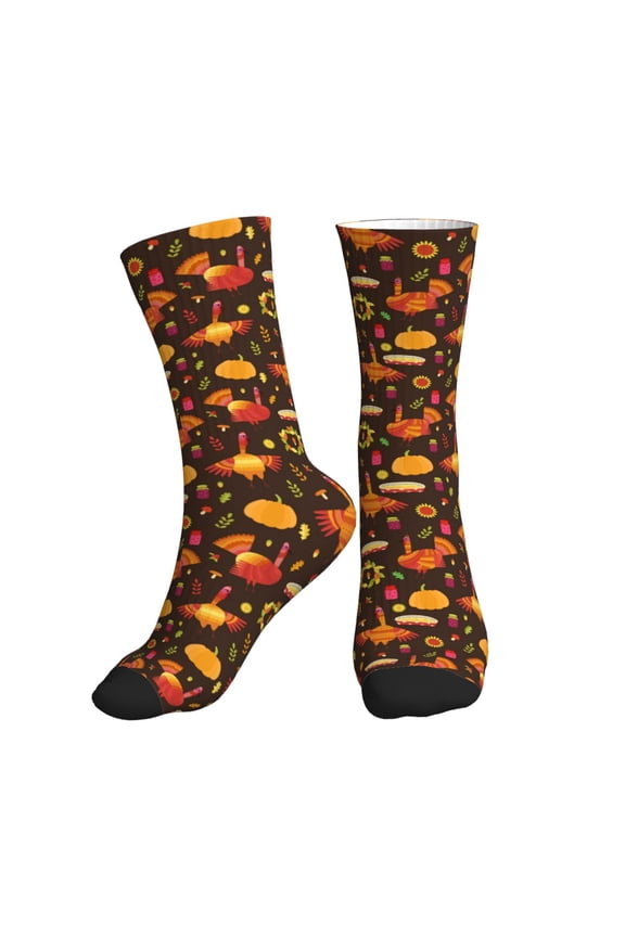 Crew Socks for Women Men Athletic - Thanksgiving Turkey Soft Comfort Breathable Mid-Calf Sole Running Socks Womens Men