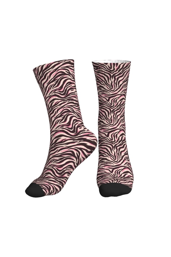 Crew Socks for Women Men Athletic - Tiger zebra stripes print pink Soft Comfort Breathable Mid-Calf Sole Running Socks Womens Men
