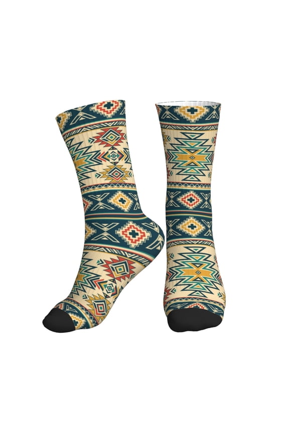 Crew Socks for Women Men Athletic - Traditional Tribal Aztec1 Soft Comfort Breathable Mid-Calf Sole Running Socks Womens Men