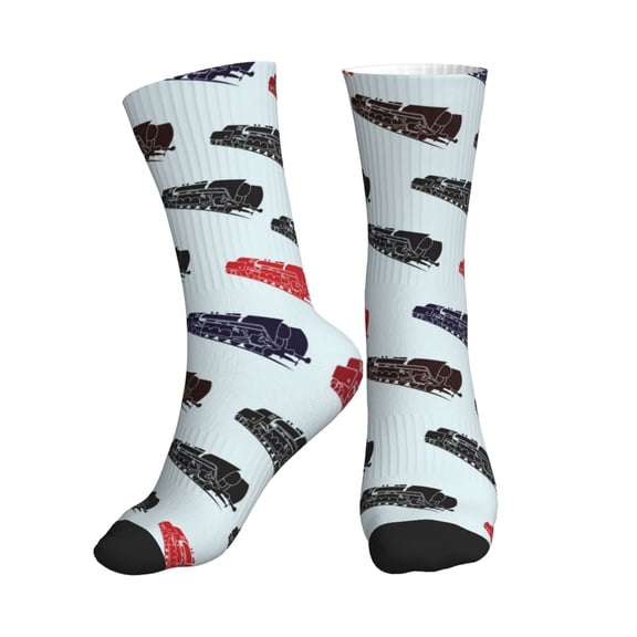 Crew Socks for Women Men Athletic - Trains Pattern color Soft Comfort Breathable Mid-Calf Sole Running Socks Womens Men