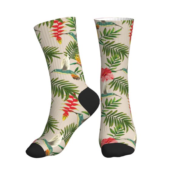 Crew Socks for Women Men Athletic - Tropical Flowering Hummingbird Soft Comfort Breathable Mid-Calf Sole Running Socks Womens Men