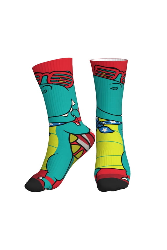 Crew Socks for Women Men Athletic - USA Confident Superhero Dino Soft Comfort Breathable Mid-Calf Sole Running Socks Womens Men