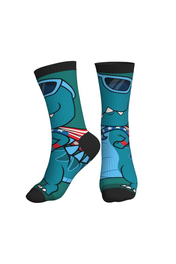 Crew Socks for Women Men Athletic - USA Super Dino Pride Soft Comfort Breathable Mid-Calf Sole Running Socks Womens Men