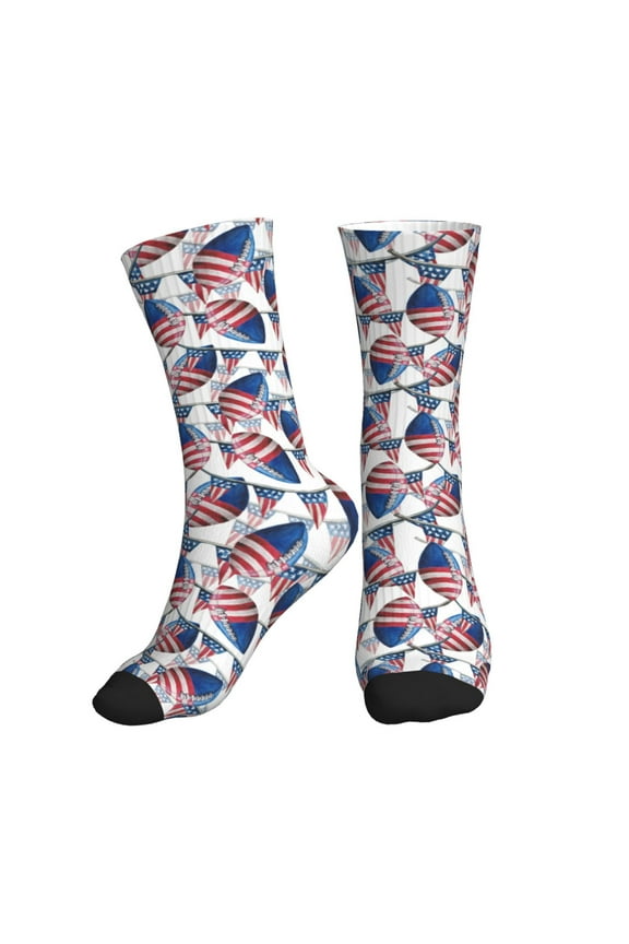 Crew Socks for Women Men Athletic - USA flag American football cool Soft Comfort Breathable Mid-Calf Sole Running Socks Womens Men
