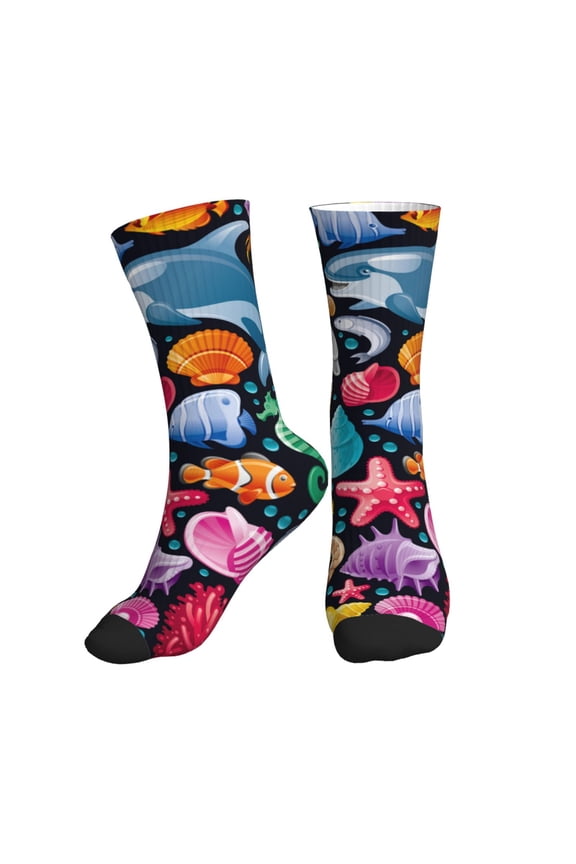 Crew Socks for Women Men Athletic - Underwater Diving Animals Soft Comfort Breathable Mid-Calf Sole Running Socks Womens Men