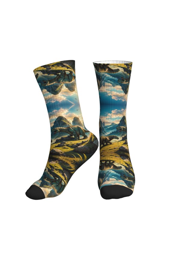 Crew Socks for Women Men Athletic - Valley River Dinosaur Soft Comfort Breathable Mid-Calf Sole Running Socks Womens Men