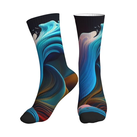 Crew Socks for Women Men Athletic - Vibrant Fluid Motion Art Soft Comfort Breathable Mid-Calf Sole Running Socks Womens Men