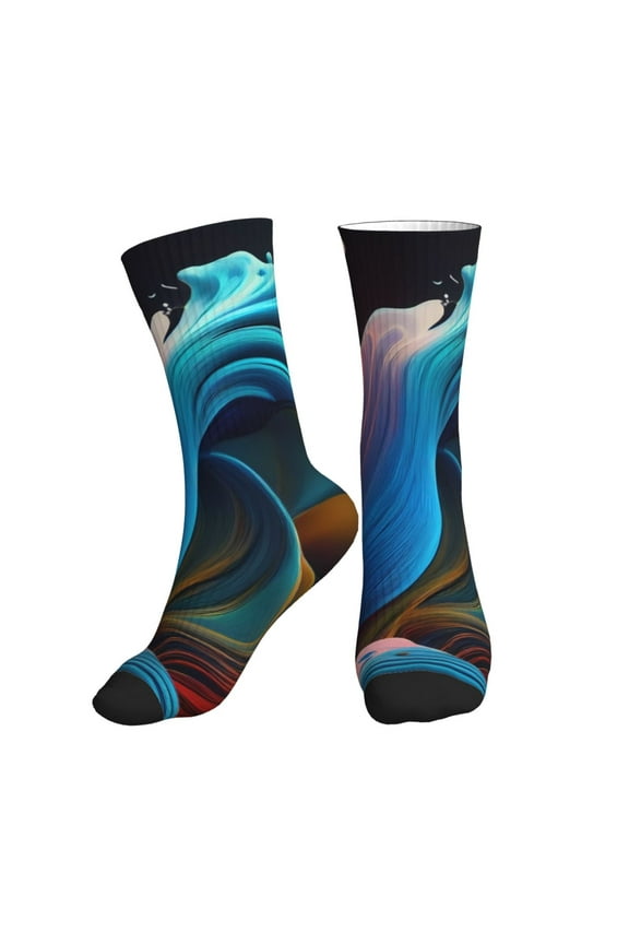 Crew Socks for Women Men Athletic - Vibrant Fluid Motion Art Soft Comfort Breathable Mid-Calf Sole Running Socks Womens Men