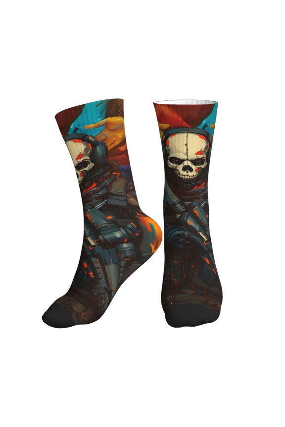 Crew Socks for Women Men Athletic - Vibrant Skull Soldier Soft Comfort Breathable Mid-Calf Sole Running Socks Womens Men