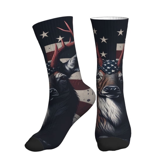 Crew Socks for Women Men Athletic - Vintage American Deer Soft Comfort Breathable Mid-Calf Sole Running Socks Womens Men