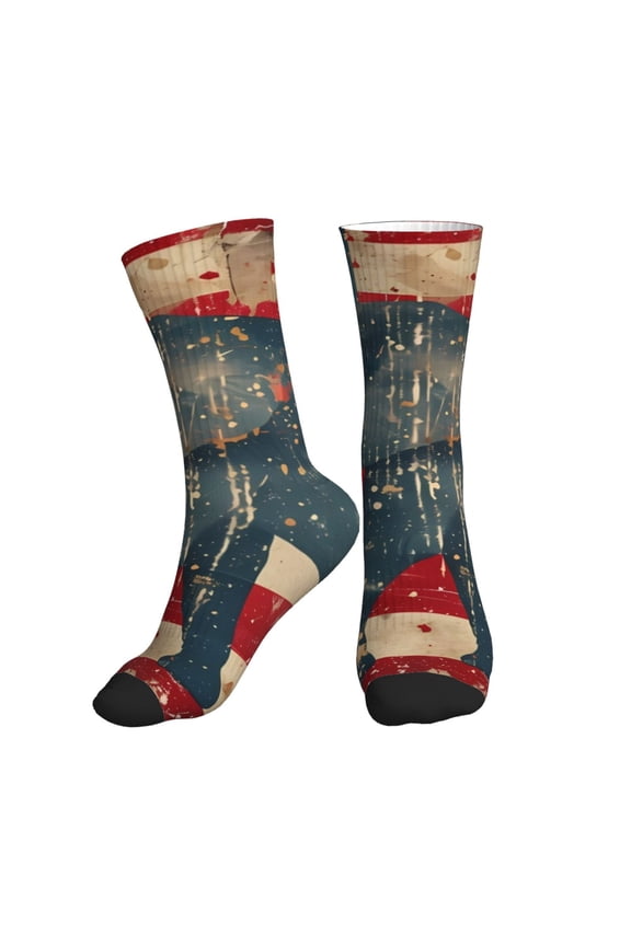 Crew Socks for Women Men Athletic - Vintage American Flag Elephant Soft Comfort Breathable Mid-Calf Sole Running Socks Womens Men